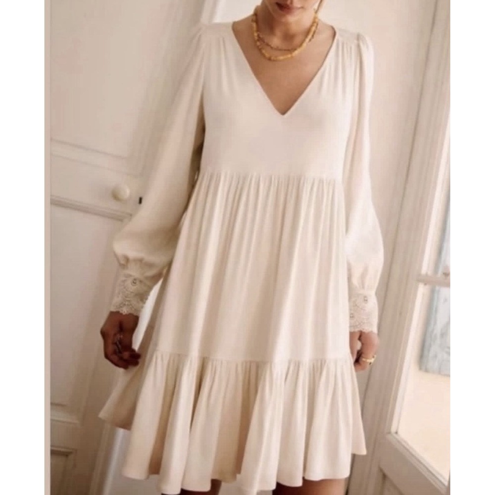 Sezane Womens US Sz 4/36  Aurena White  Mini Boho Flowy Bohemian  Short Dress